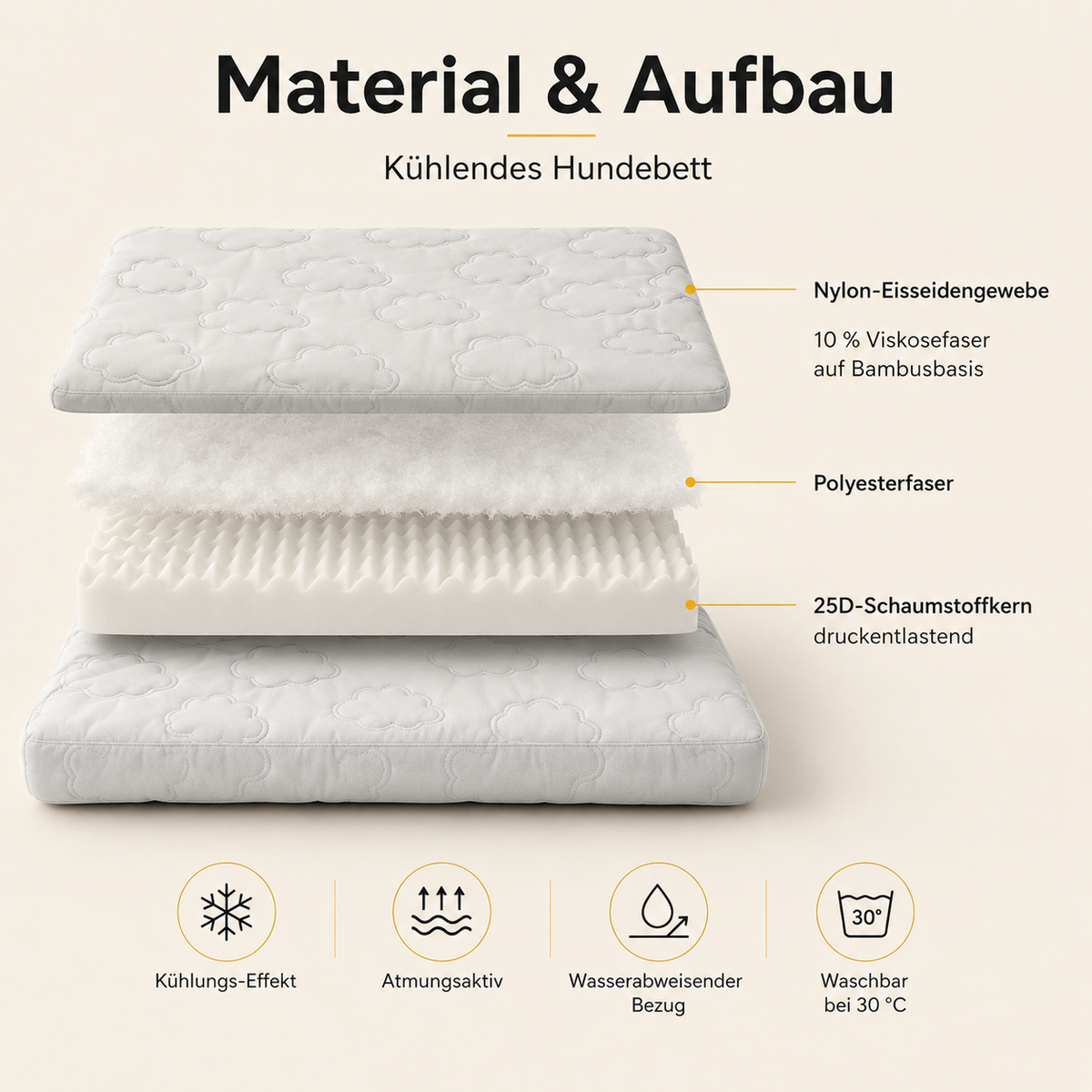 Kühlendes Hundebett mit Schaumkern