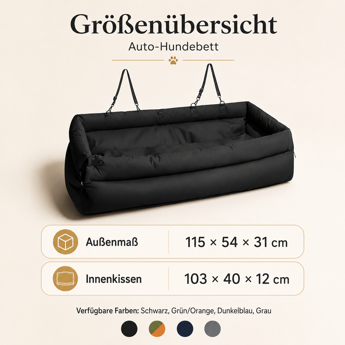 Auto-Hundebett mit Befestigungsgurten