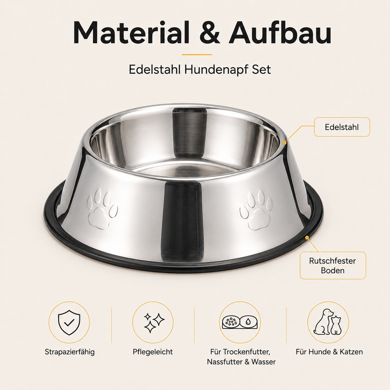 Rutschfestes Edelstahl Hundenapf Set