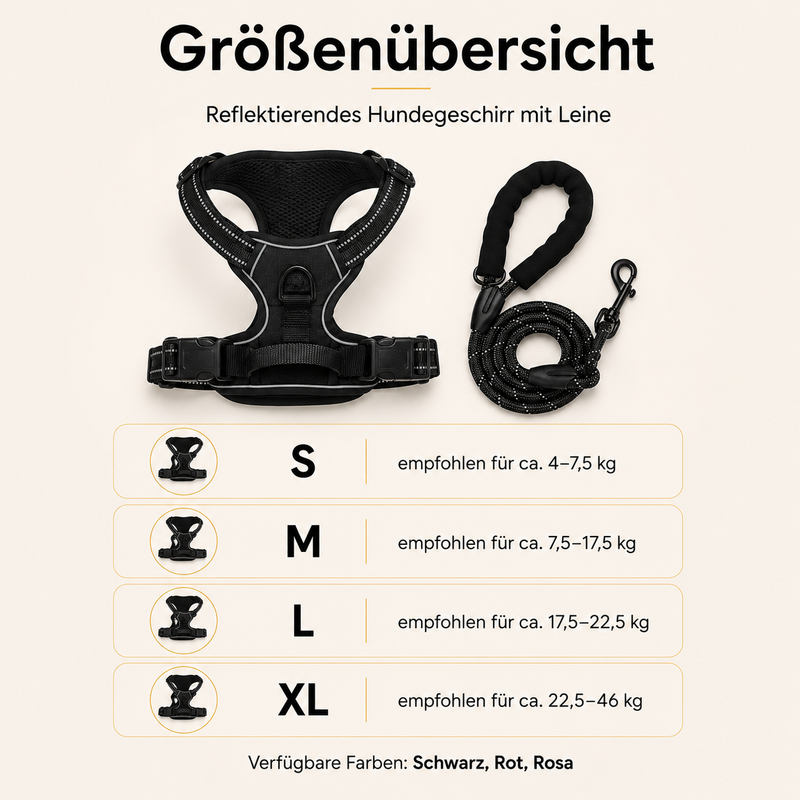 Reflektierendes Hundegeschirr mit Leine