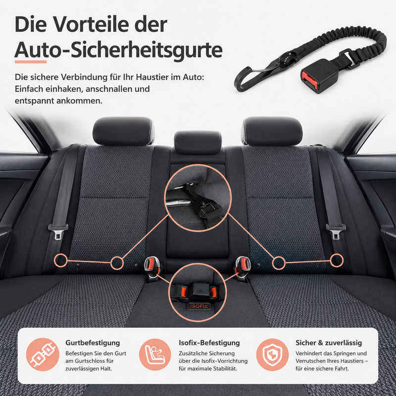 Hunde-Sicherheitsgurt fürs Auto – Verstellbarer Autogurt für kleine & große Hunde