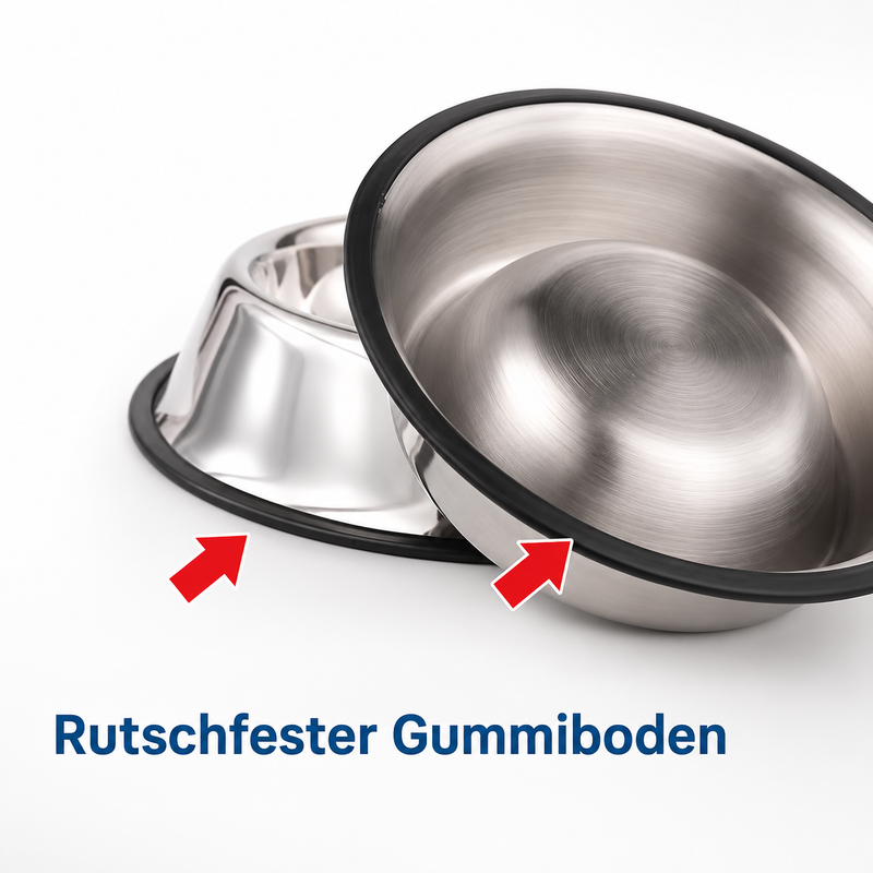 Edelstahl Hundenapf Set – Rutschfester Futternapf und Wassernapf aus Edelstahl für kleine & große Haustiere